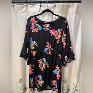 A New Day - Black Dress with Vibrant Floral Design